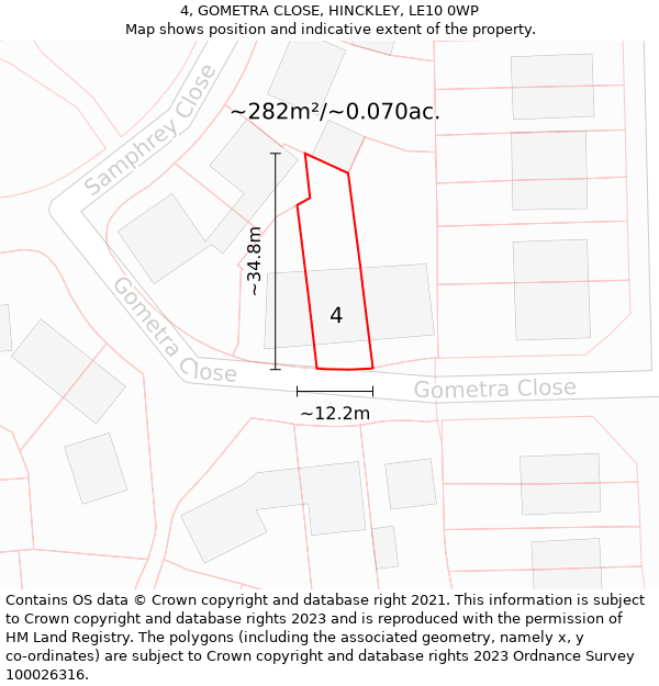 4, GOMETRA CLOSE, HINCKLEY, LE10 0WP: Plot and title map