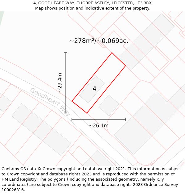 4, GOODHEART WAY, THORPE ASTLEY, LEICESTER, LE3 3RX: Plot and title map