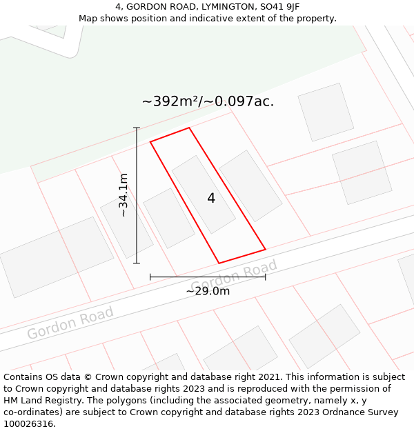 4, GORDON ROAD, LYMINGTON, SO41 9JF: Plot and title map
