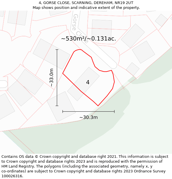 4, GORSE CLOSE, SCARNING, DEREHAM, NR19 2UT: Plot and title map