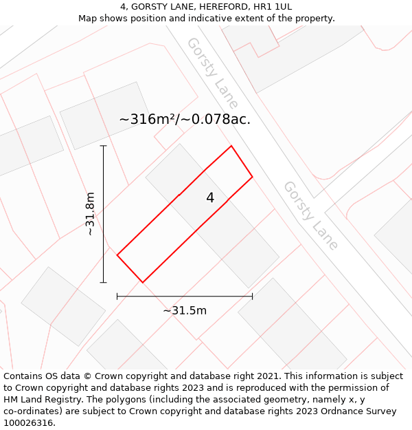 4, GORSTY LANE, HEREFORD, HR1 1UL: Plot and title map