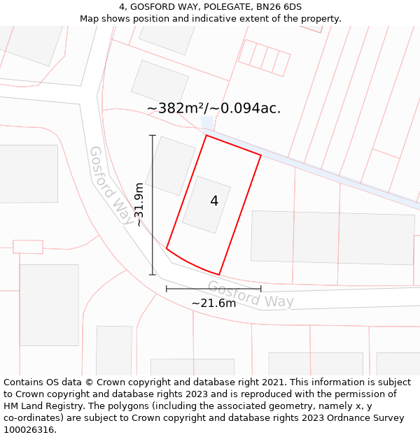 4, GOSFORD WAY, POLEGATE, BN26 6DS: Plot and title map