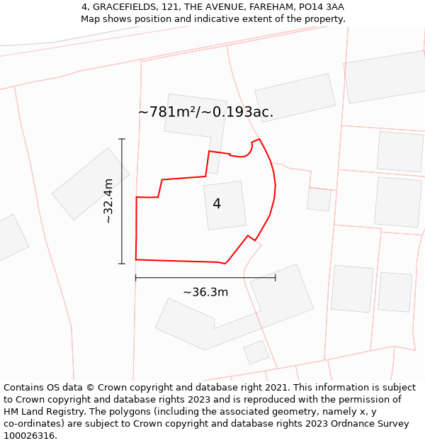 4, GRACEFIELDS, 121, THE AVENUE, FAREHAM, PO14 3AA: Plot and title map