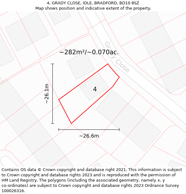 4, GRADY CLOSE, IDLE, BRADFORD, BD10 8SZ: Plot and title map