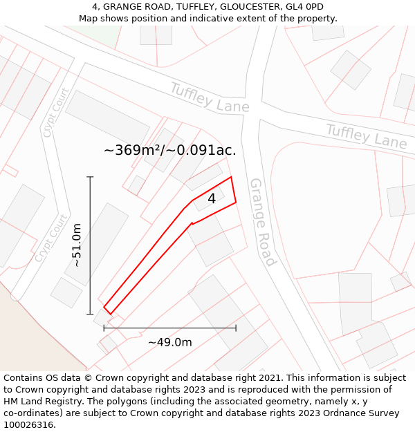 4, GRANGE ROAD, TUFFLEY, GLOUCESTER, GL4 0PD: Plot and title map