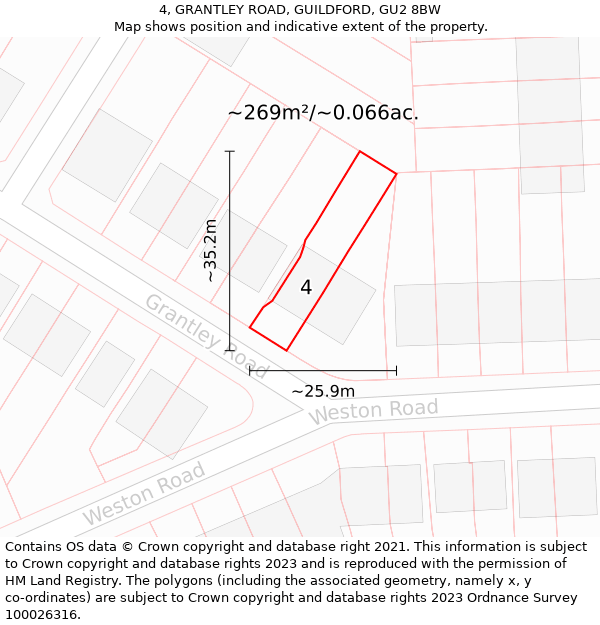 4, GRANTLEY ROAD, GUILDFORD, GU2 8BW: Plot and title map