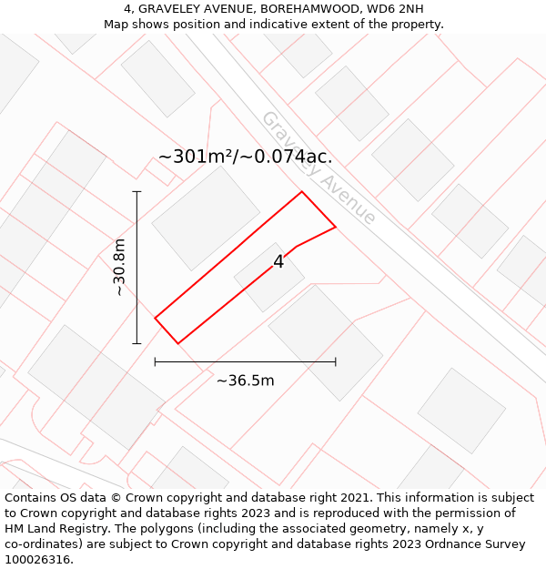 4, GRAVELEY AVENUE, BOREHAMWOOD, WD6 2NH: Plot and title map