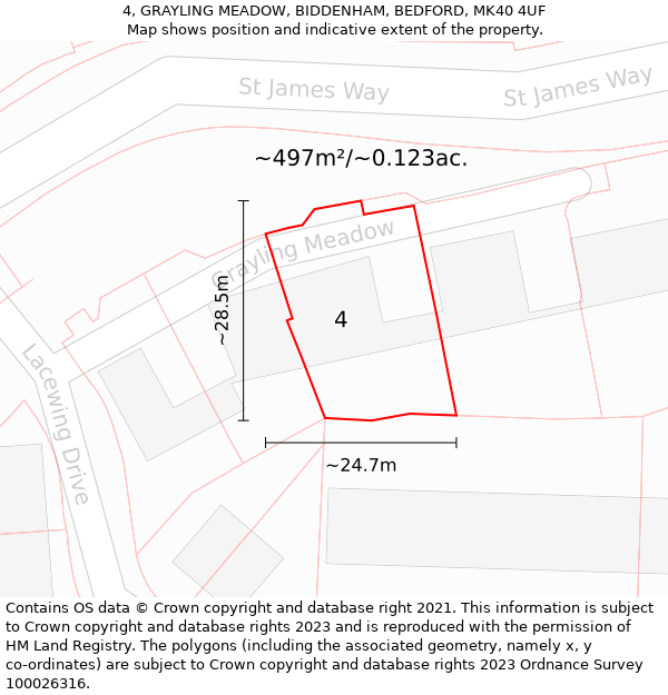 4, GRAYLING MEADOW, BIDDENHAM, BEDFORD, MK40 4UF: Plot and title map