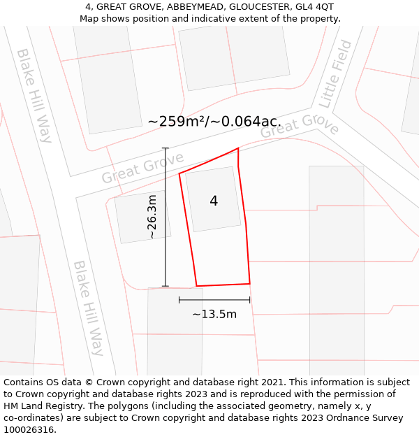 4, GREAT GROVE, ABBEYMEAD, GLOUCESTER, GL4 4QT: Plot and title map