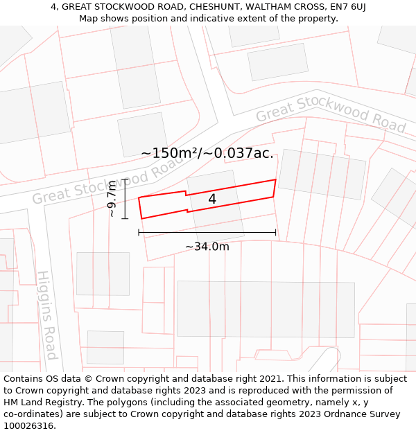 4, GREAT STOCKWOOD ROAD, CHESHUNT, WALTHAM CROSS, EN7 6UJ: Plot and title map