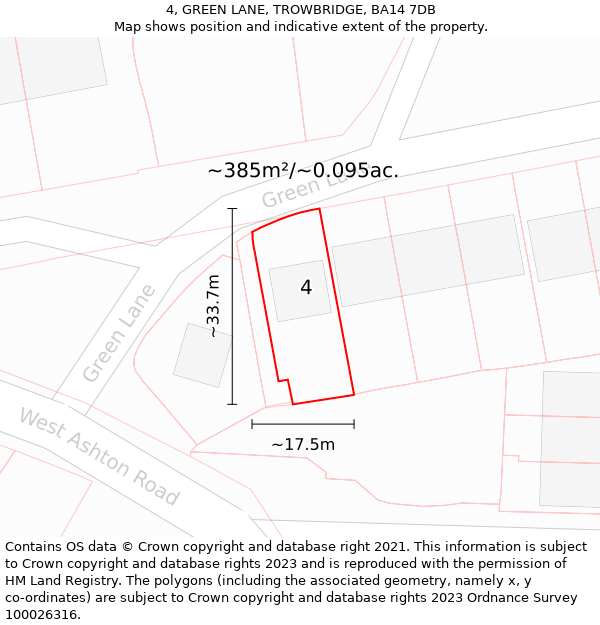 4, GREEN LANE, TROWBRIDGE, BA14 7DB: Plot and title map