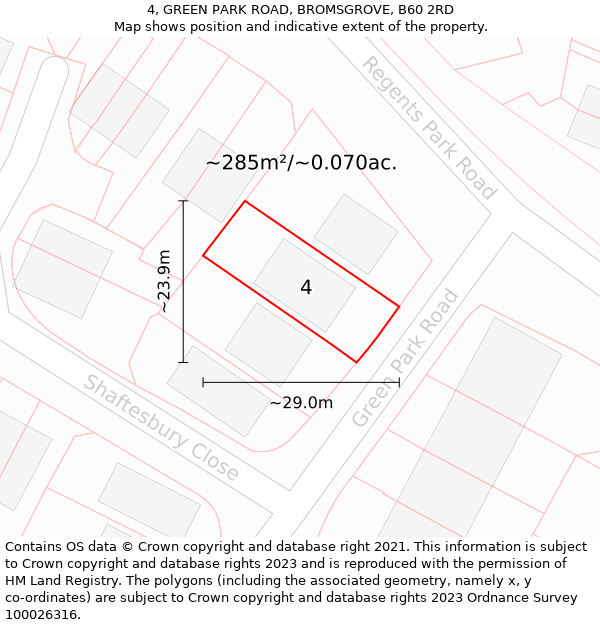 4, GREEN PARK ROAD, BROMSGROVE, B60 2RD: Plot and title map