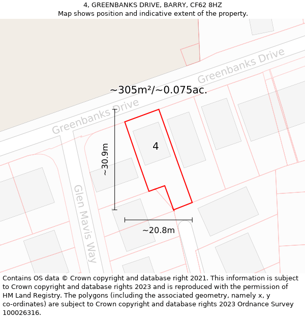 4, GREENBANKS DRIVE, BARRY, CF62 8HZ: Plot and title map