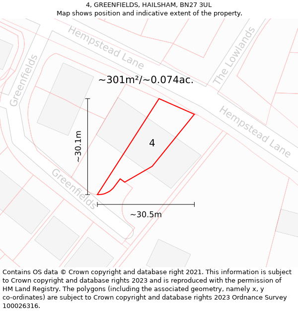 4, GREENFIELDS, HAILSHAM, BN27 3UL: Plot and title map