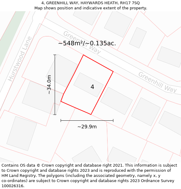 4, GREENHILL WAY, HAYWARDS HEATH, RH17 7SQ: Plot and title map