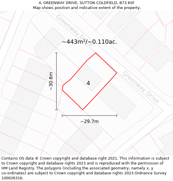 4, GREENWAY DRIVE, SUTTON COLDFIELD, B73 6SF: Plot and title map