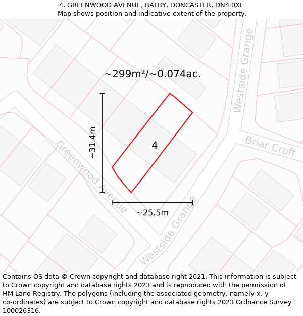 4, GREENWOOD AVENUE, BALBY, DONCASTER, DN4 0XE: Plot and title map