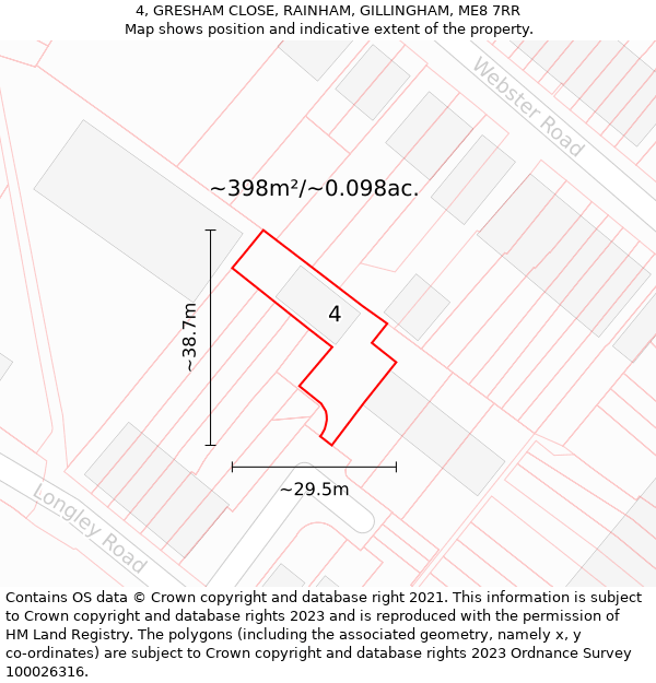 4, GRESHAM CLOSE, RAINHAM, GILLINGHAM, ME8 7RR: Plot and title map