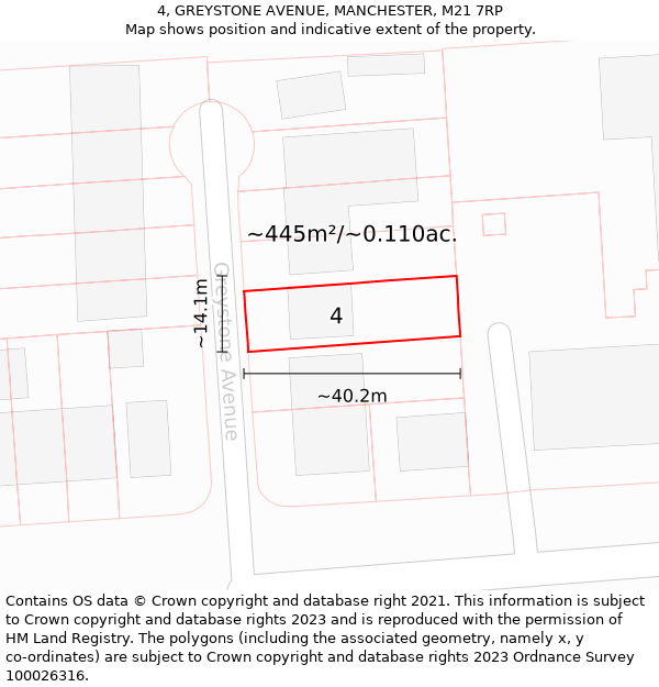 4, GREYSTONE AVENUE, MANCHESTER, M21 7RP: Plot and title map