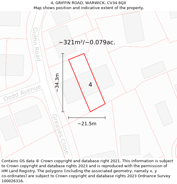 4, GRIFFIN ROAD, WARWICK, CV34 6QX: Plot and title map