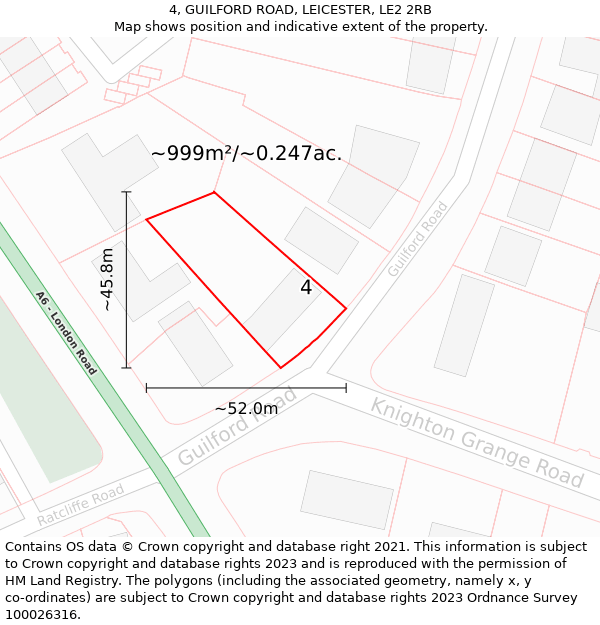 4, GUILFORD ROAD, LEICESTER, LE2 2RB: Plot and title map