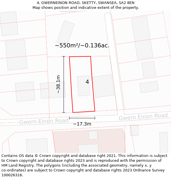 4, GWERNEINON ROAD, SKETTY, SWANSEA, SA2 8EN: Plot and title map