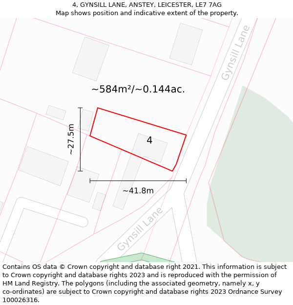 4, GYNSILL LANE, ANSTEY, LEICESTER, LE7 7AG: Plot and title map