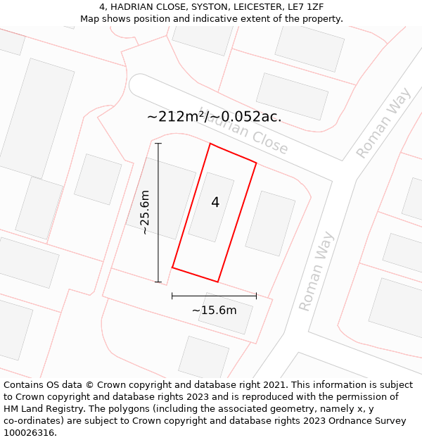 4, HADRIAN CLOSE, SYSTON, LEICESTER, LE7 1ZF: Plot and title map