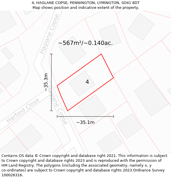 4, HAGLANE COPSE, PENNINGTON, LYMINGTON, SO41 8DT: Plot and title map