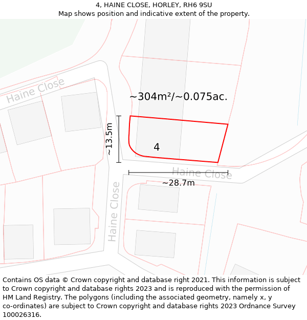 4, HAINE CLOSE, HORLEY, RH6 9SU: Plot and title map