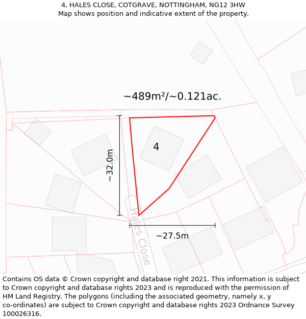 4, HALES CLOSE, COTGRAVE, NOTTINGHAM, NG12 3HW: Plot and title map