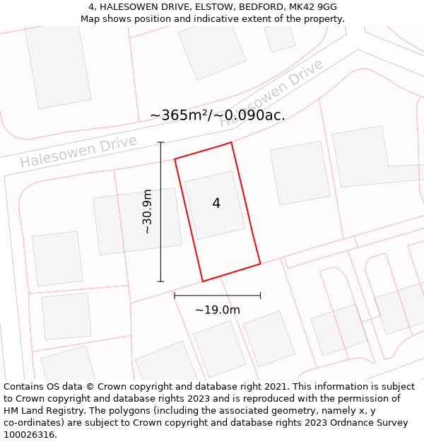 4, HALESOWEN DRIVE, ELSTOW, BEDFORD, MK42 9GG: Plot and title map