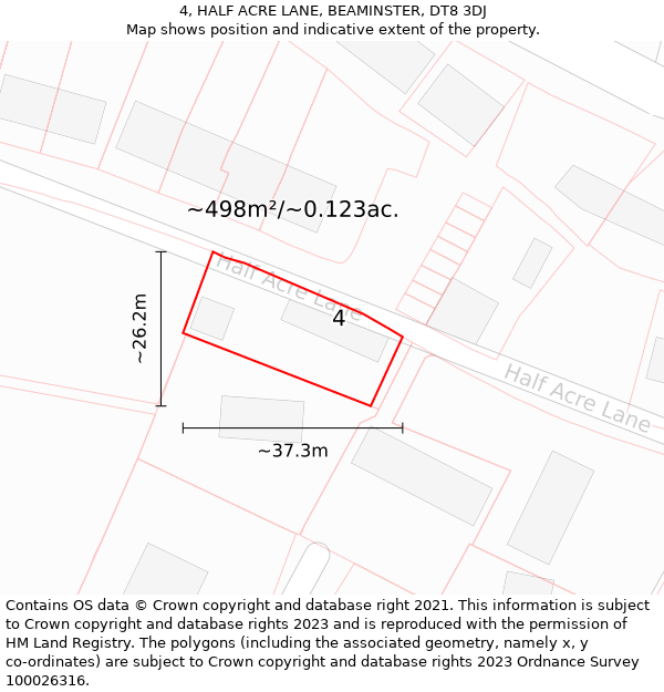 4, HALF ACRE LANE, BEAMINSTER, DT8 3DJ: Plot and title map