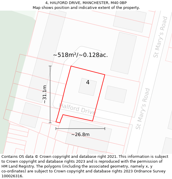 4, HALFORD DRIVE, MANCHESTER, M40 0BP: Plot and title map