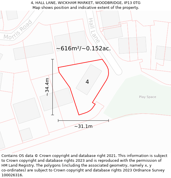 4, HALL LANE, WICKHAM MARKET, WOODBRIDGE, IP13 0TG: Plot and title map