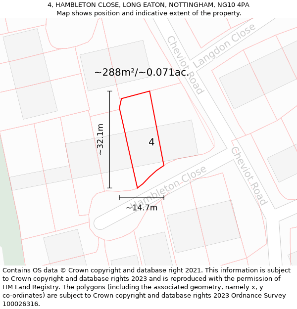 4, HAMBLETON CLOSE, LONG EATON, NOTTINGHAM, NG10 4PA: Plot and title map