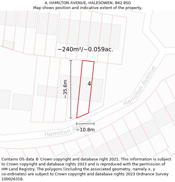 4, HAMILTON AVENUE, HALESOWEN, B62 8SG: Plot and title map