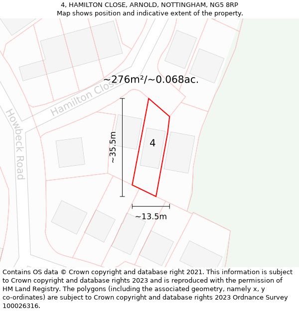 4, HAMILTON CLOSE, ARNOLD, NOTTINGHAM, NG5 8RP: Plot and title map