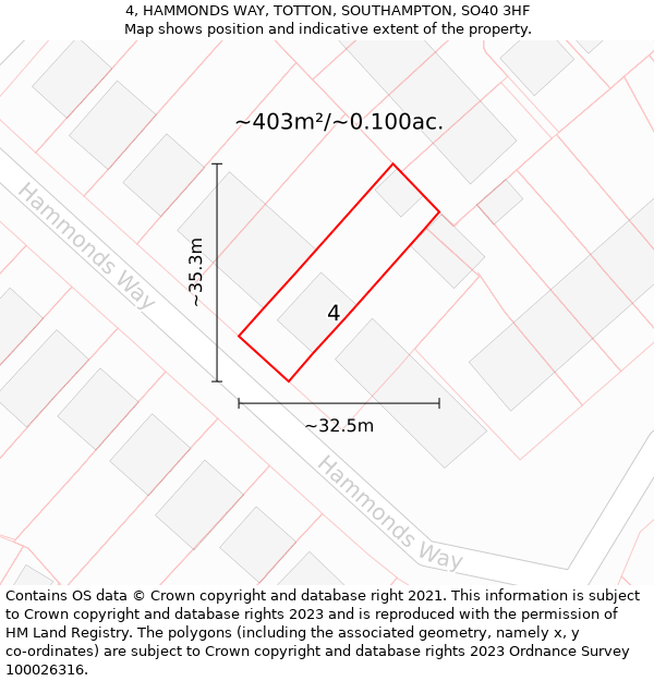 4, HAMMONDS WAY, TOTTON, SOUTHAMPTON, SO40 3HF: Plot and title map