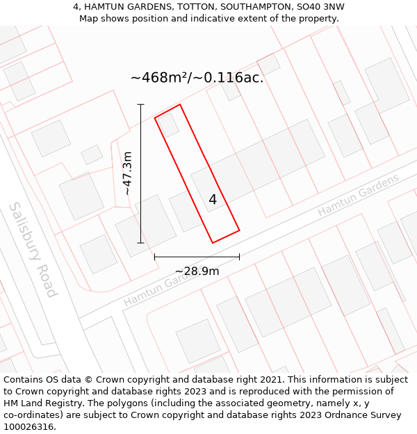 4, HAMTUN GARDENS, TOTTON, SOUTHAMPTON, SO40 3NW: Plot and title map