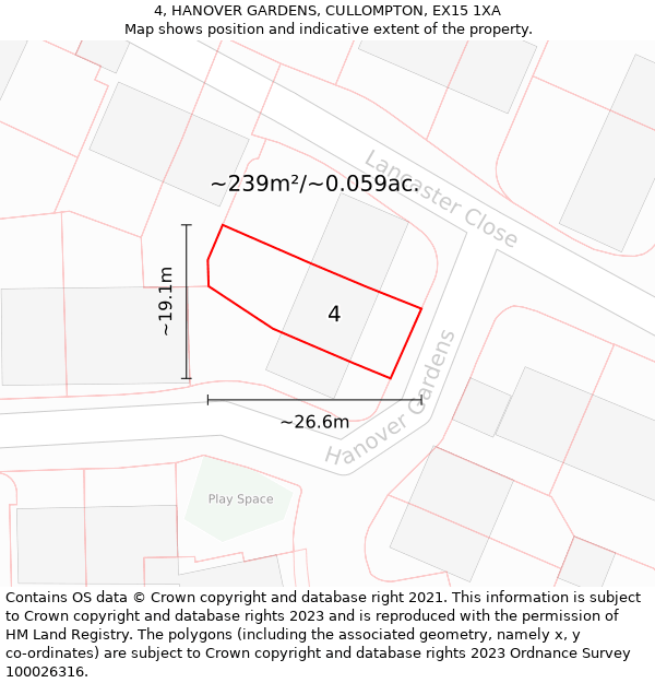 4, HANOVER GARDENS, CULLOMPTON, EX15 1XA: Plot and title map