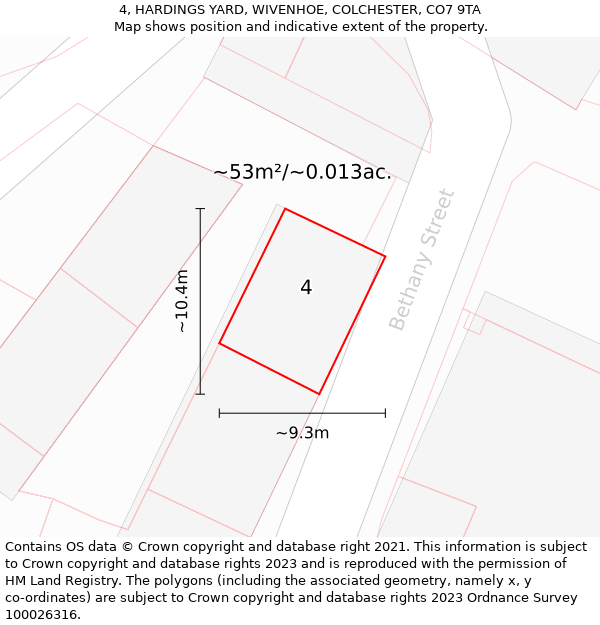 4, HARDINGS YARD, WIVENHOE, COLCHESTER, CO7 9TA: Plot and title map