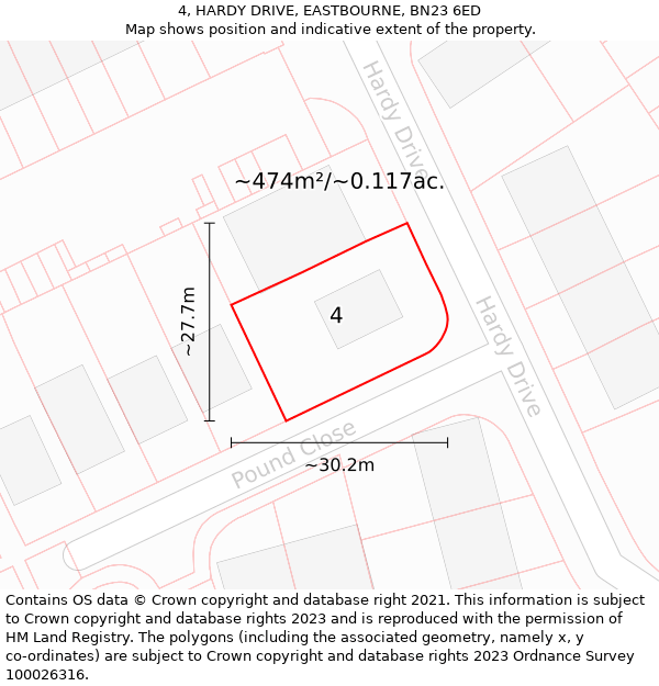 4, HARDY DRIVE, EASTBOURNE, BN23 6ED: Plot and title map