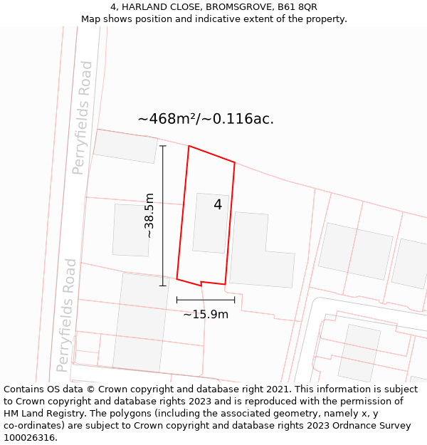 4, HARLAND CLOSE, BROMSGROVE, B61 8QR: Plot and title map