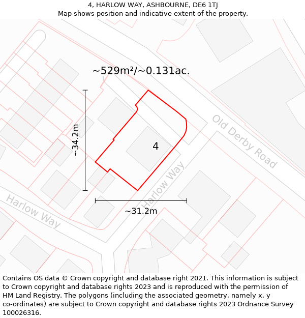 4, HARLOW WAY, ASHBOURNE, DE6 1TJ: Plot and title map