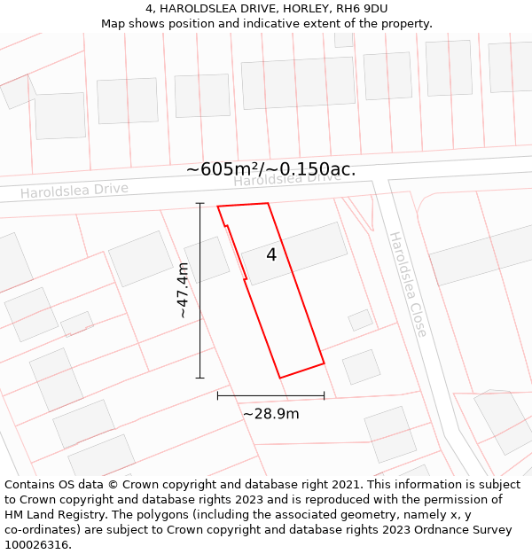 4, HAROLDSLEA DRIVE, HORLEY, RH6 9DU: Plot and title map