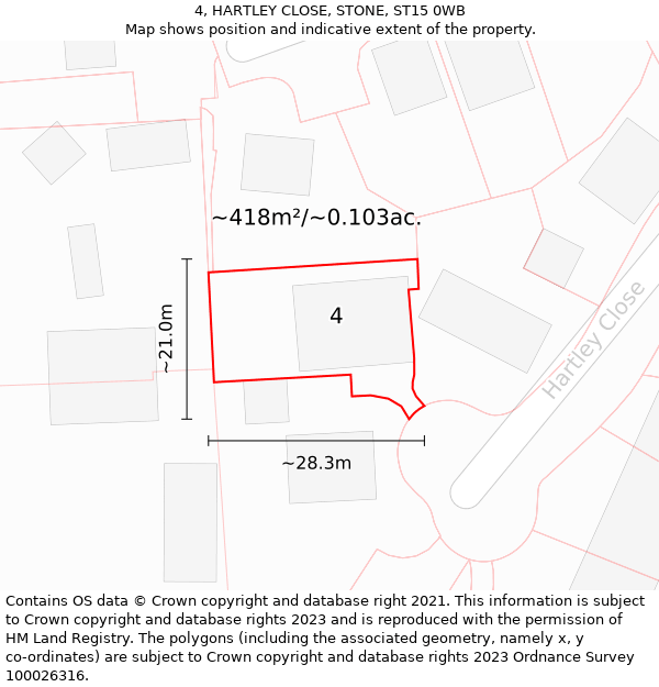 4, HARTLEY CLOSE, STONE, ST15 0WB: Plot and title map