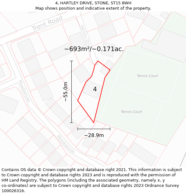 4, HARTLEY DRIVE, STONE, ST15 8WH: Plot and title map