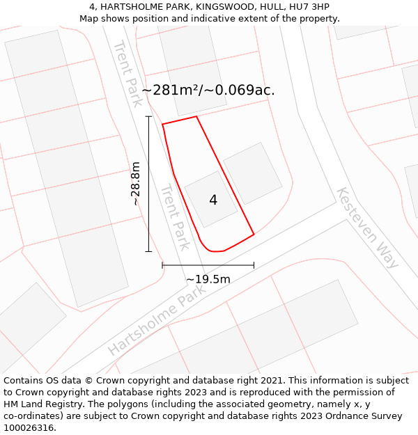 4, HARTSHOLME PARK, KINGSWOOD, HULL, HU7 3HP: Plot and title map