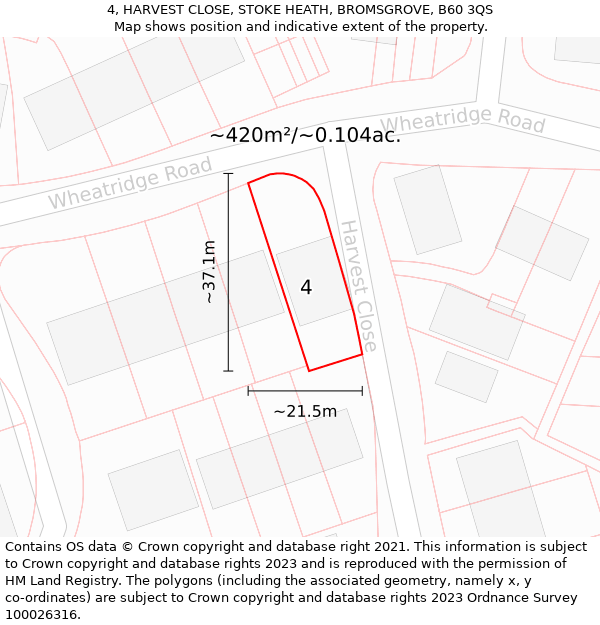 4, HARVEST CLOSE, STOKE HEATH, BROMSGROVE, B60 3QS: Plot and title map